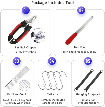 Pet Grooming Hammock Harness for Cats & Dogs, Pet Supplies Kit, Pet Stuff Helper with Nail Clippers/Trimmer, Nail File for Bathing, Pet Comb (Grey, Small Dog)