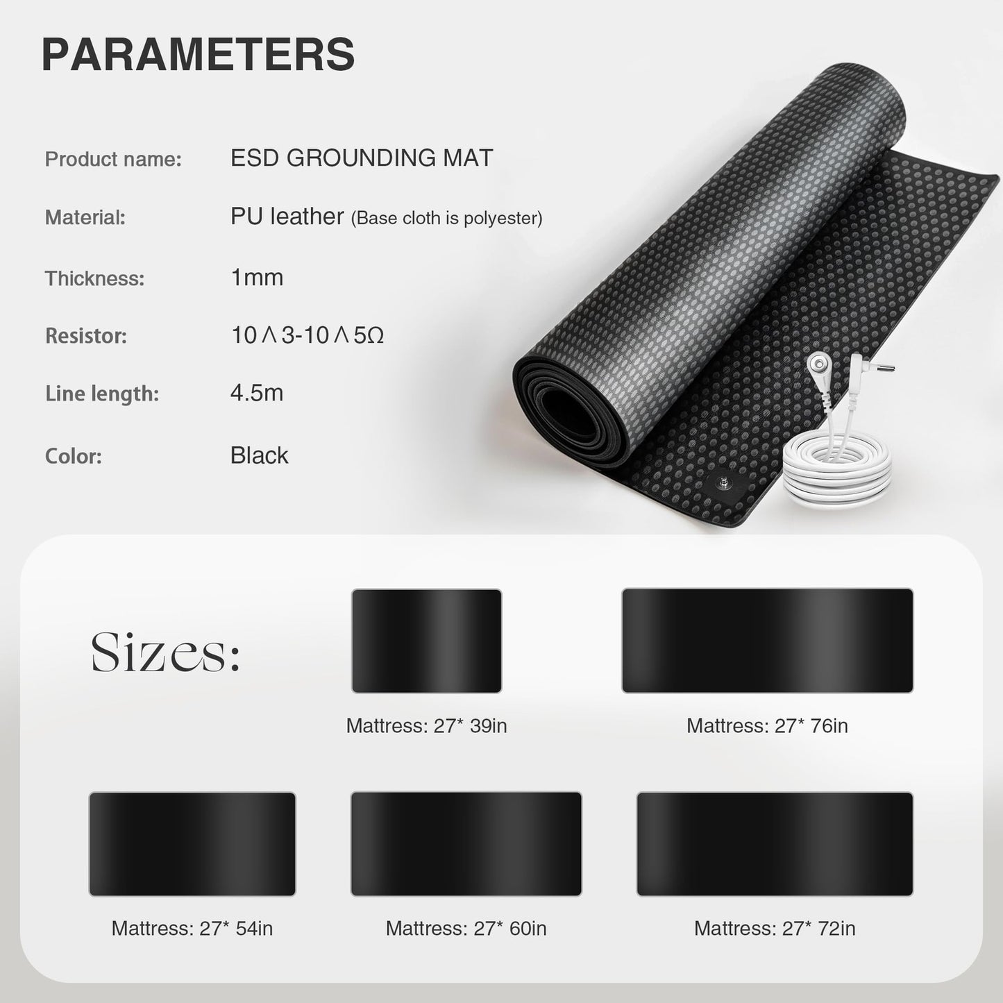 Grounding Mat for Bed, Grounding Pad for Sleep, Anti-Slip PU Leather Groundin...