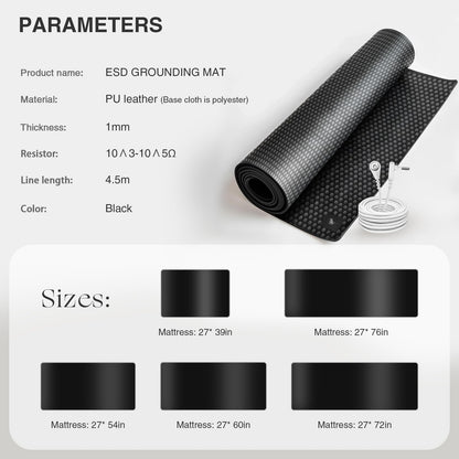 Grounding Mat for Bed, Grounding Pad for Sleep, Anti-Slip PU Leather Groundin...