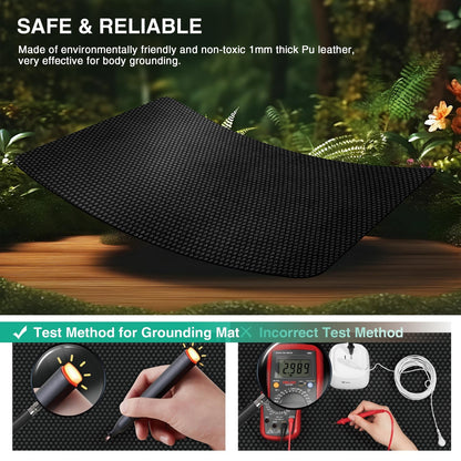 Grounding Mat for Bed, Grounding Pad for Sleep, Anti-Slip PU Leather Groundin...