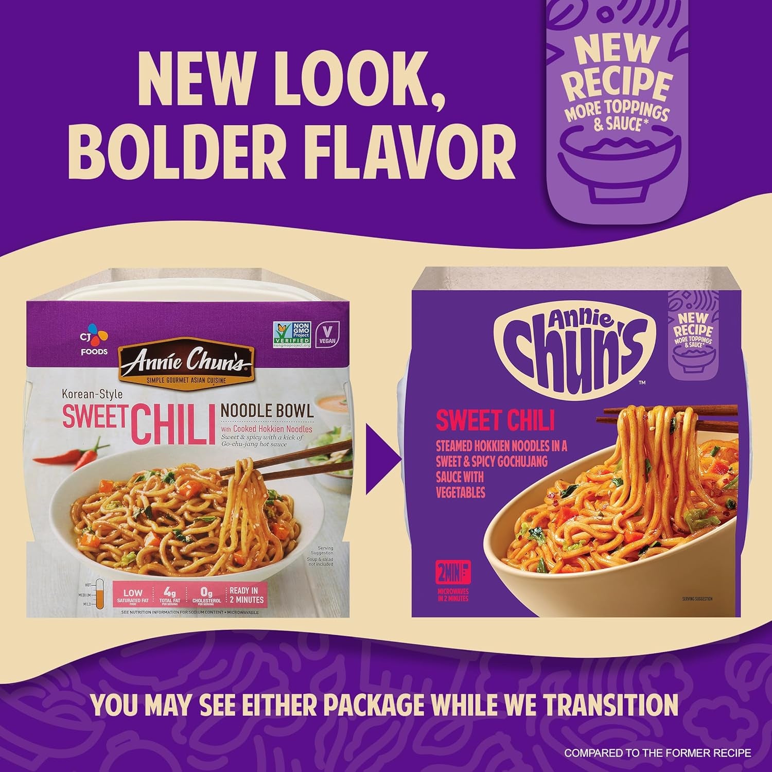 Sweet Chili Noodle Bowl, Korean Style, Vegan, 48 Oz, 6 Count