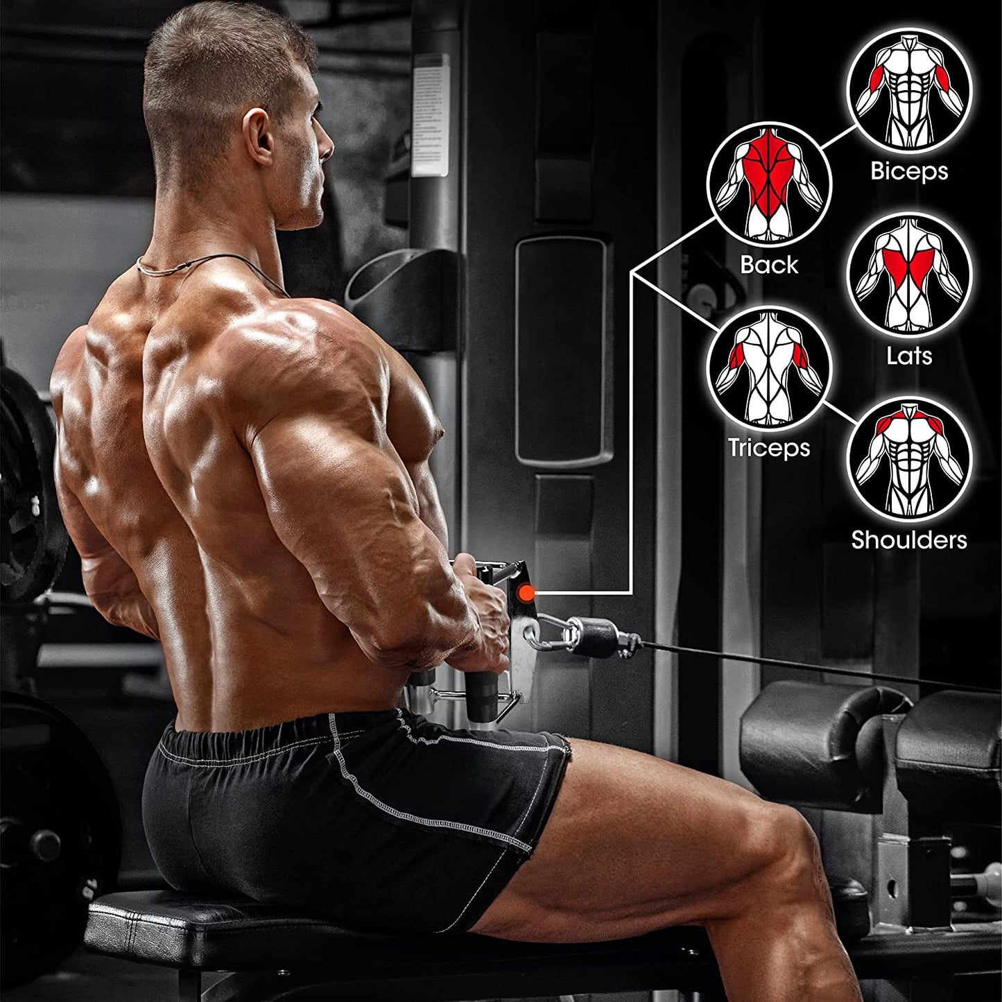 Cable Machine Attachment, Row Handles, Tricep Rope, Straight Bar, V Bar, LAT Pulldown Accessories Load 880 LB for Home Gym