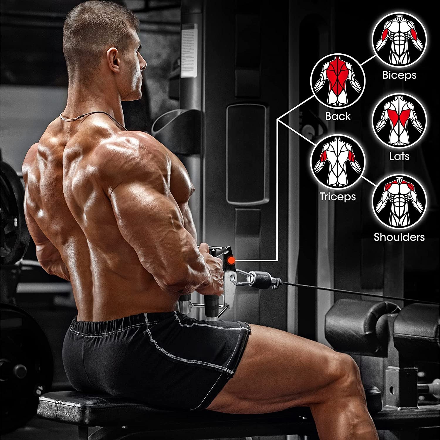 Cable Machine Attachment, Row Handles, Tricep Rope, Straight Bar, V Bar, LAT Pulldown Accessories Load 880 LB for Home Gym