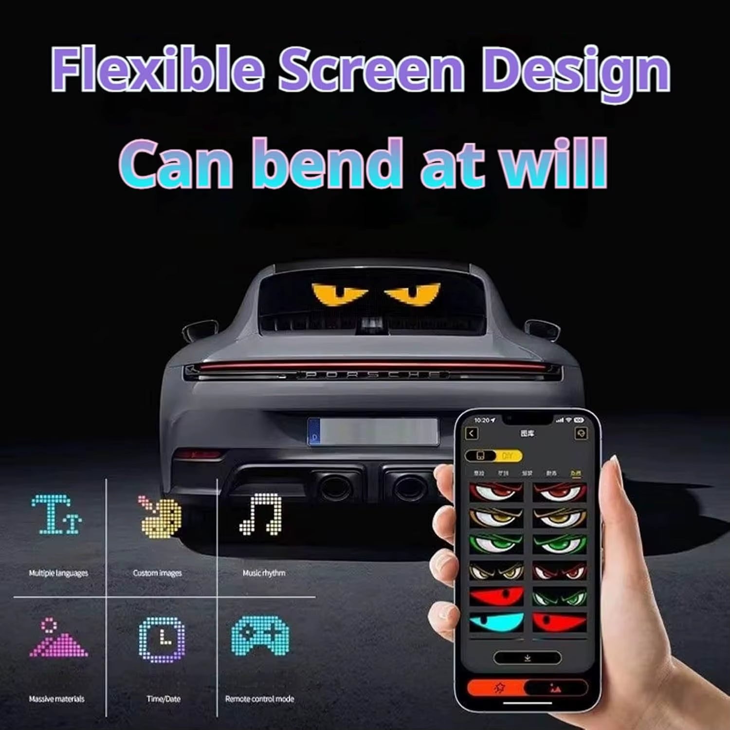 Multifunctional Bright Devil Eyes LED Light for Car Windshield Flexible Programmable Scrolling LED Display Bluetooth APP Control