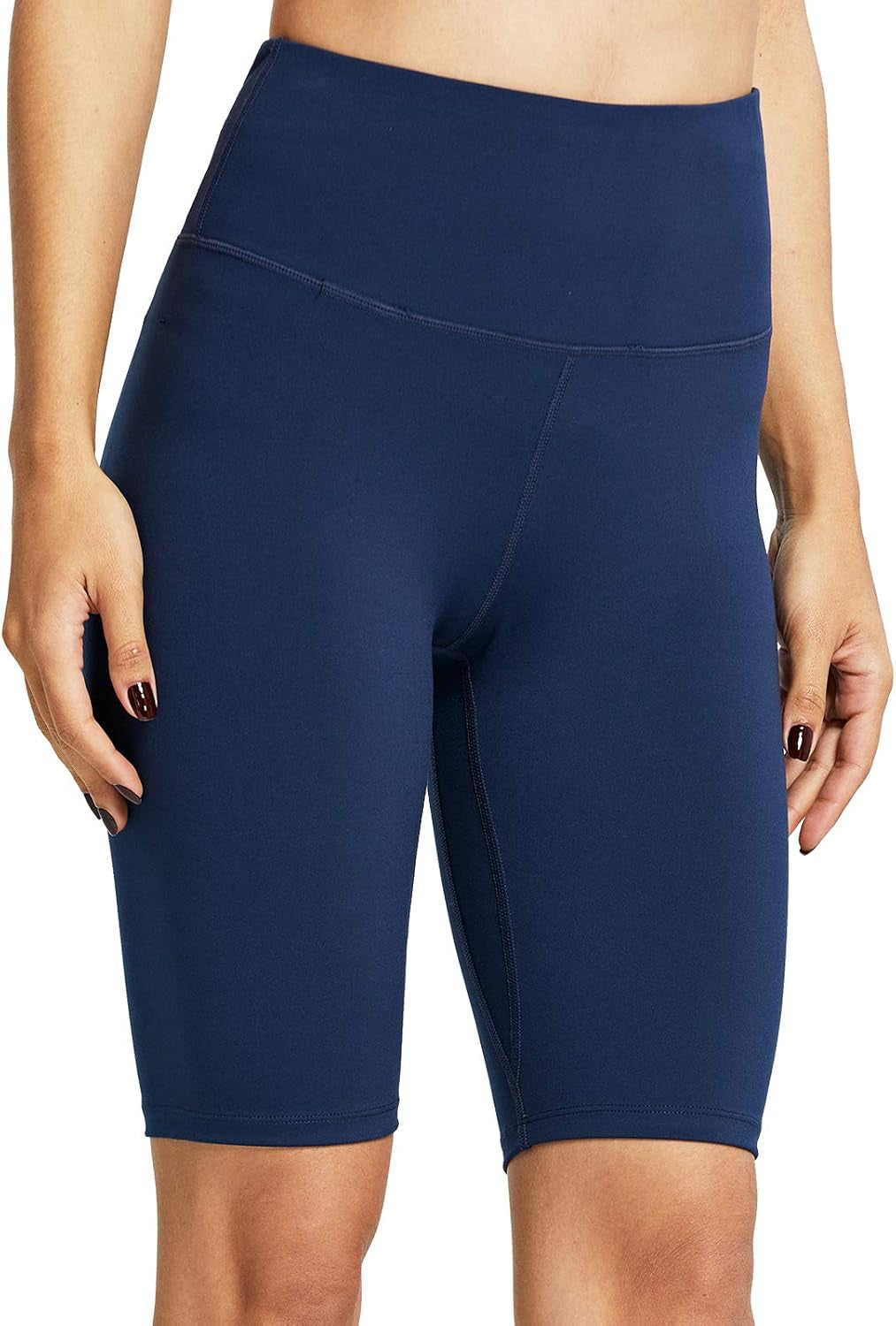 10" Biker Shorts Women High Waisted with 2 Hidden Pockets Workout Athletic Running Yoga Long Shorts