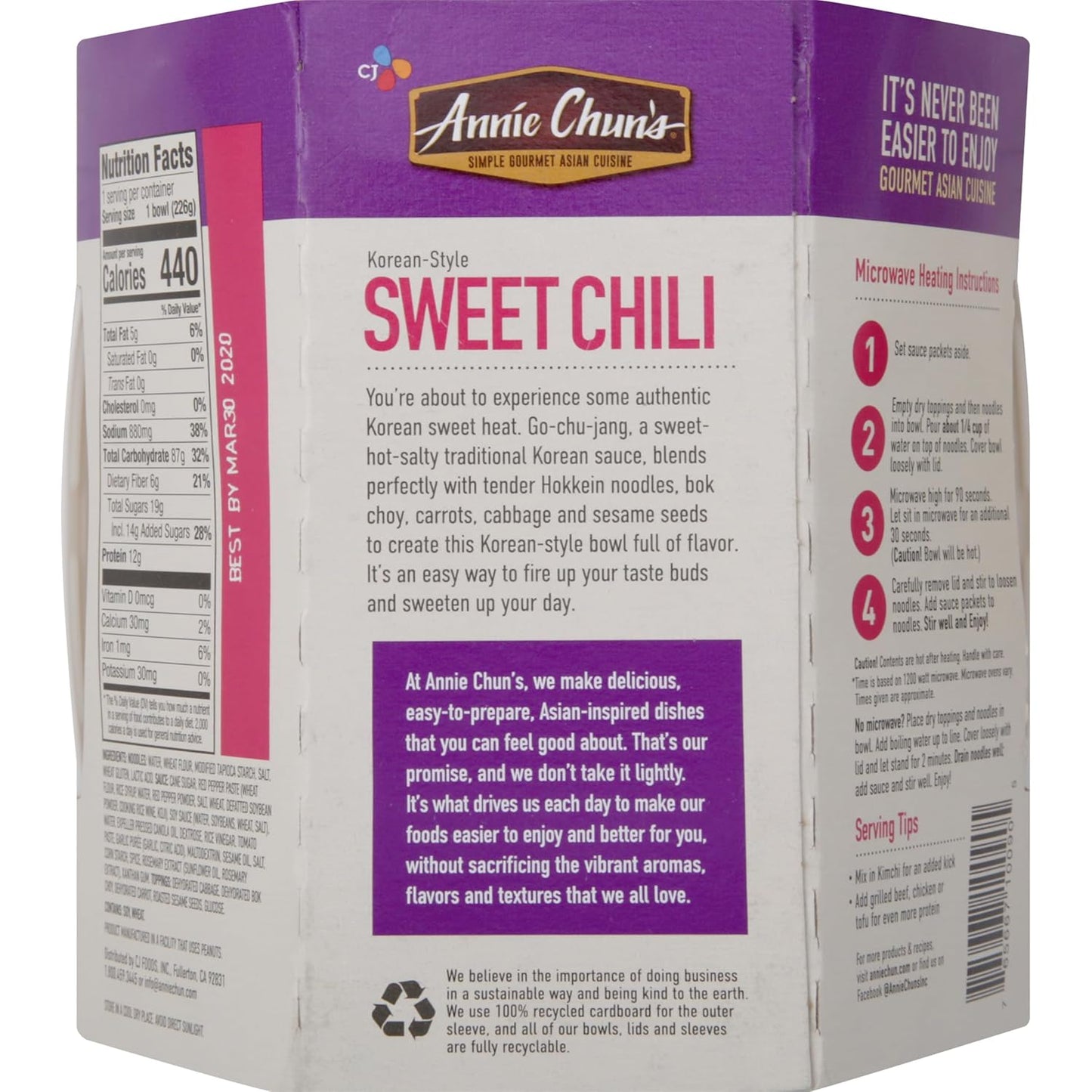 Sweet Chili Noodle Bowl, Korean Style, Vegan, 48 Oz, 6 Count