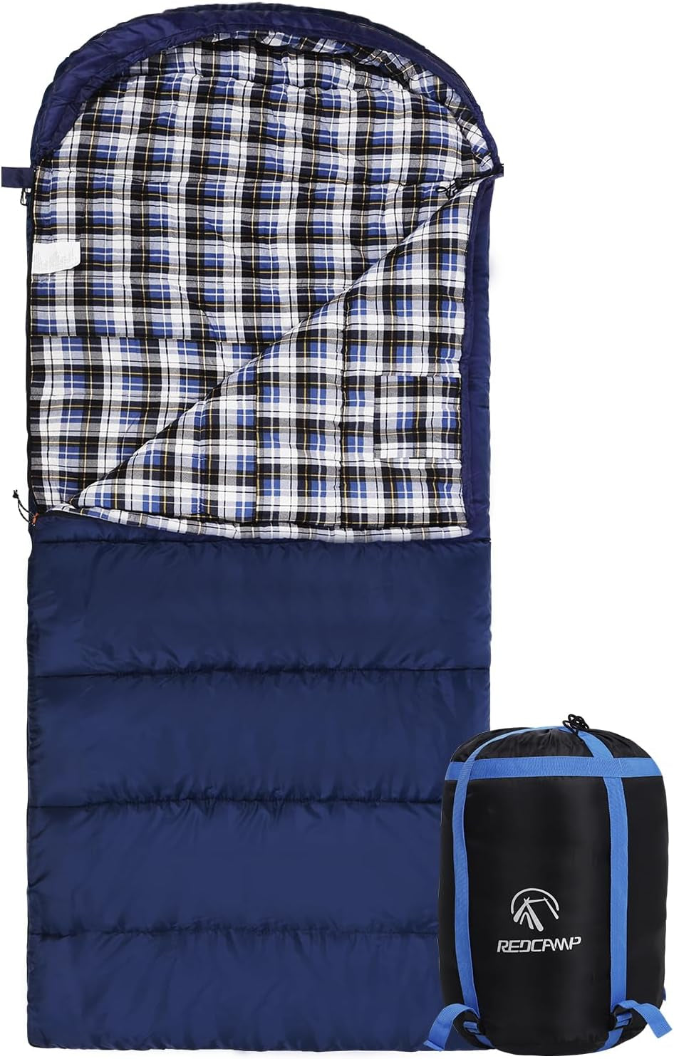 Flannel Sleeping Bag for Adults, Comfortable Cotton Sleeping Bags for Camping with Detachable Hood, Red/Grey/Blue