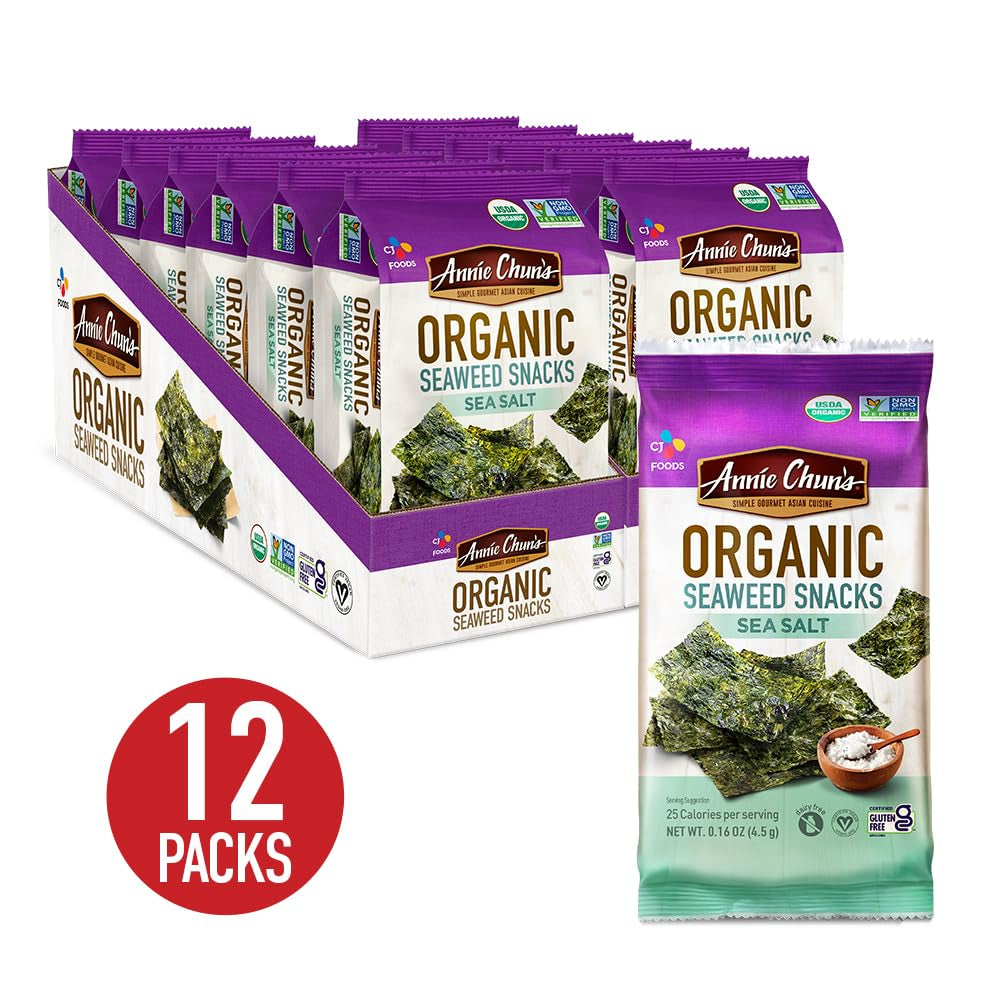 Organic Sea Salt Flavored Seaweed Snacks, Non GMO, 0.35 Ounces (Pack of 12)