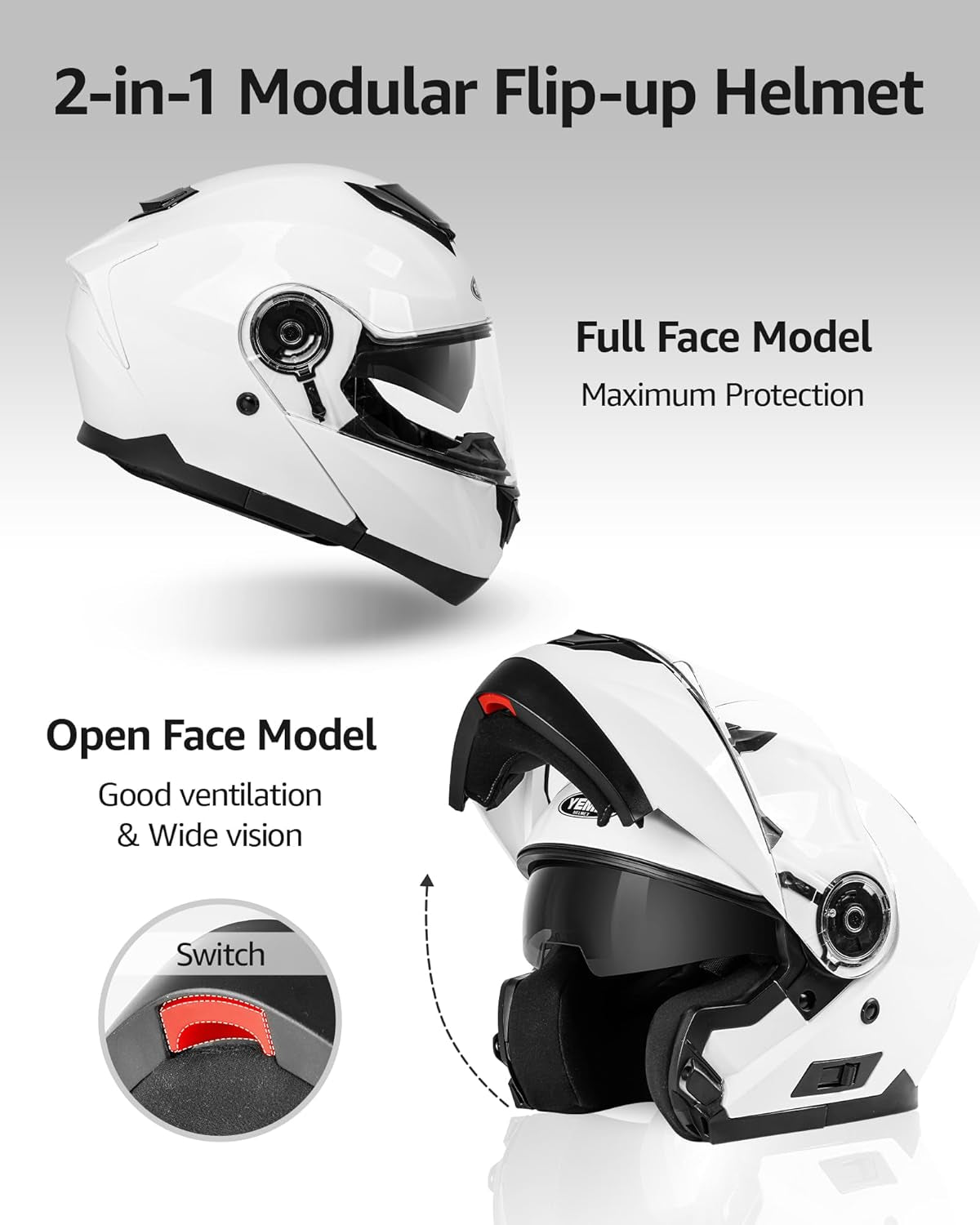 Modular Motorcycle Helmets, DOT Approved Full Face Motorcycle Helmet with Flip up Dual Visor, Helmets for Adults Men Women Helmets for Street Scooter ATV E-Bike - YM-926