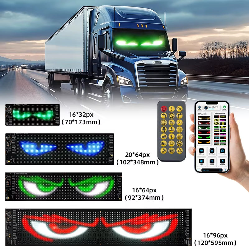 Multifunctional Bright Devil Eyes LED Light for Car Windshield Flexible Programmable Scrolling LED Display Bluetooth APP Control