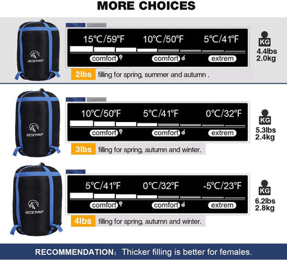 Flannel Sleeping Bag for Adults, Comfortable Cotton Sleeping Bags for Camping with Detachable Hood, Red/Grey/Blue