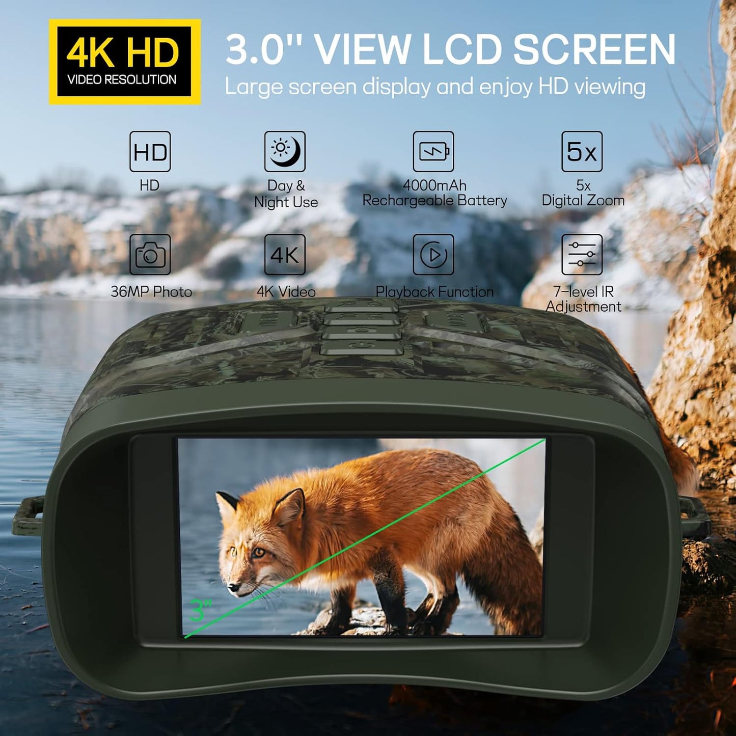 Night Vision Goggles for Adults, 4K Infrared Night Vision Binoculars with Rechargeable Battery and Anti-Shake Motion Detection for Camping