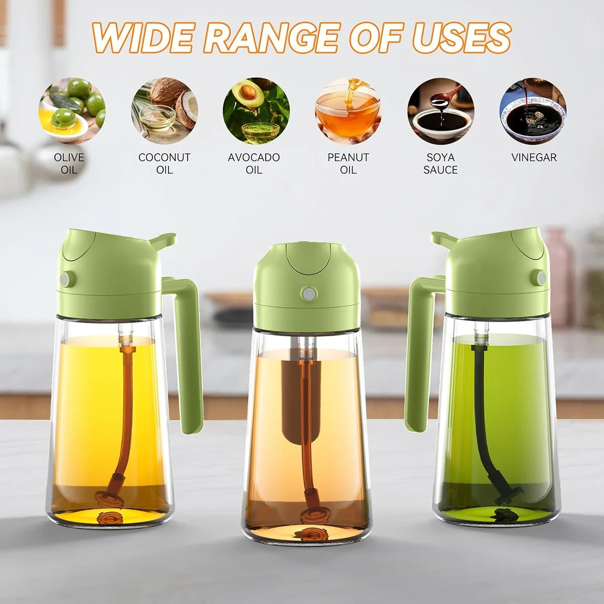 16Oz Glass Oil and Vinegar Dispensing Bottles, 2 Pack