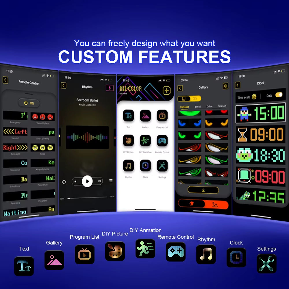 Multifunctional Bright Devil Eyes LED Light for Car Windshield Flexible Programmable Scrolling LED Display Bluetooth APP Control