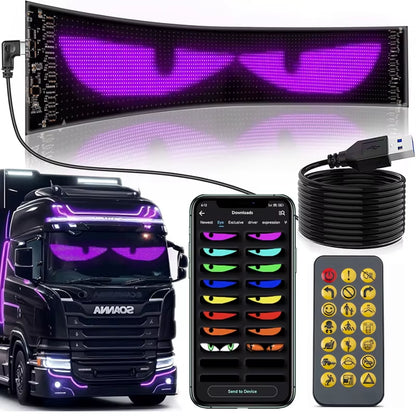 Multifunctional Bright Devil Eyes LED Light for Car Windshield Flexible Programmable Scrolling LED Display Bluetooth APP Control