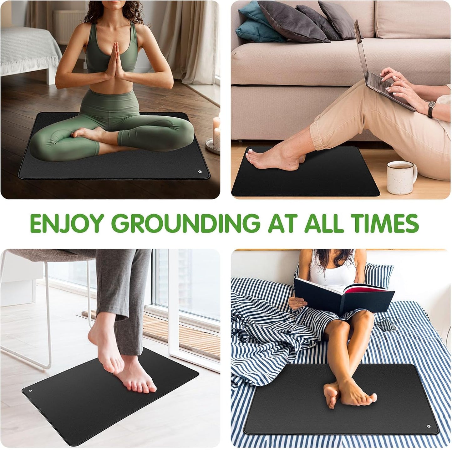 Grounding Mat 24"X16", Grounding Mat for Bed, Non-Slip Rubber Bottom Grounding Pad for Sleep, Energy, Pain Relief, Inflammation, Balance, Wellness, Non-Slip Earth Mat, Earth Connected Therapy
