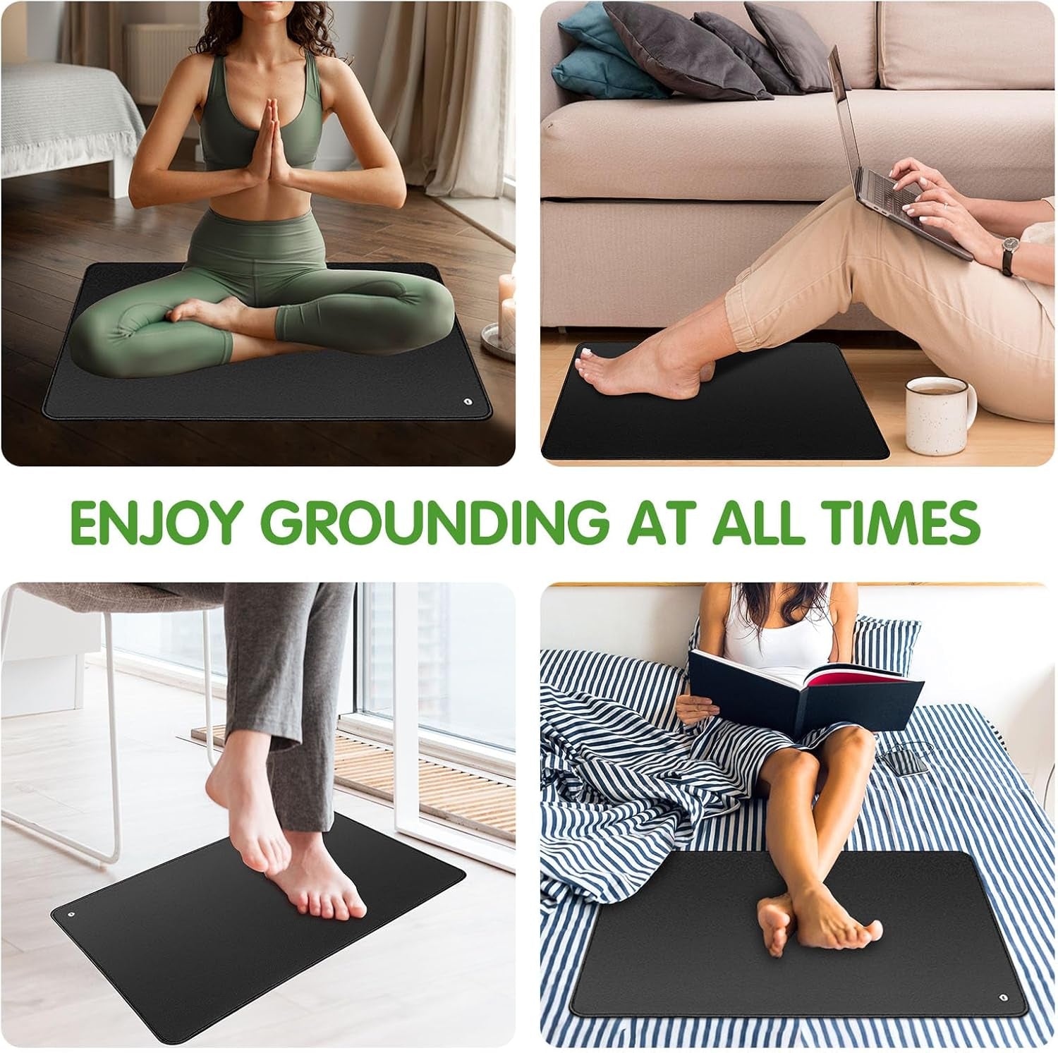 Grounding Mat 24"X16", Grounding Mat for Bed, Non-Slip Rubber Bottom Grounding Pad for Sleep, Energy, Pain Relief, Inflammation, Balance, Wellness, Non-Slip Earth Mat, Earth Connected Therapy