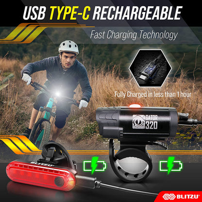Conjunto Luces Para Bicicleta Con Campana Faro Delantero Recargable Por USB-C