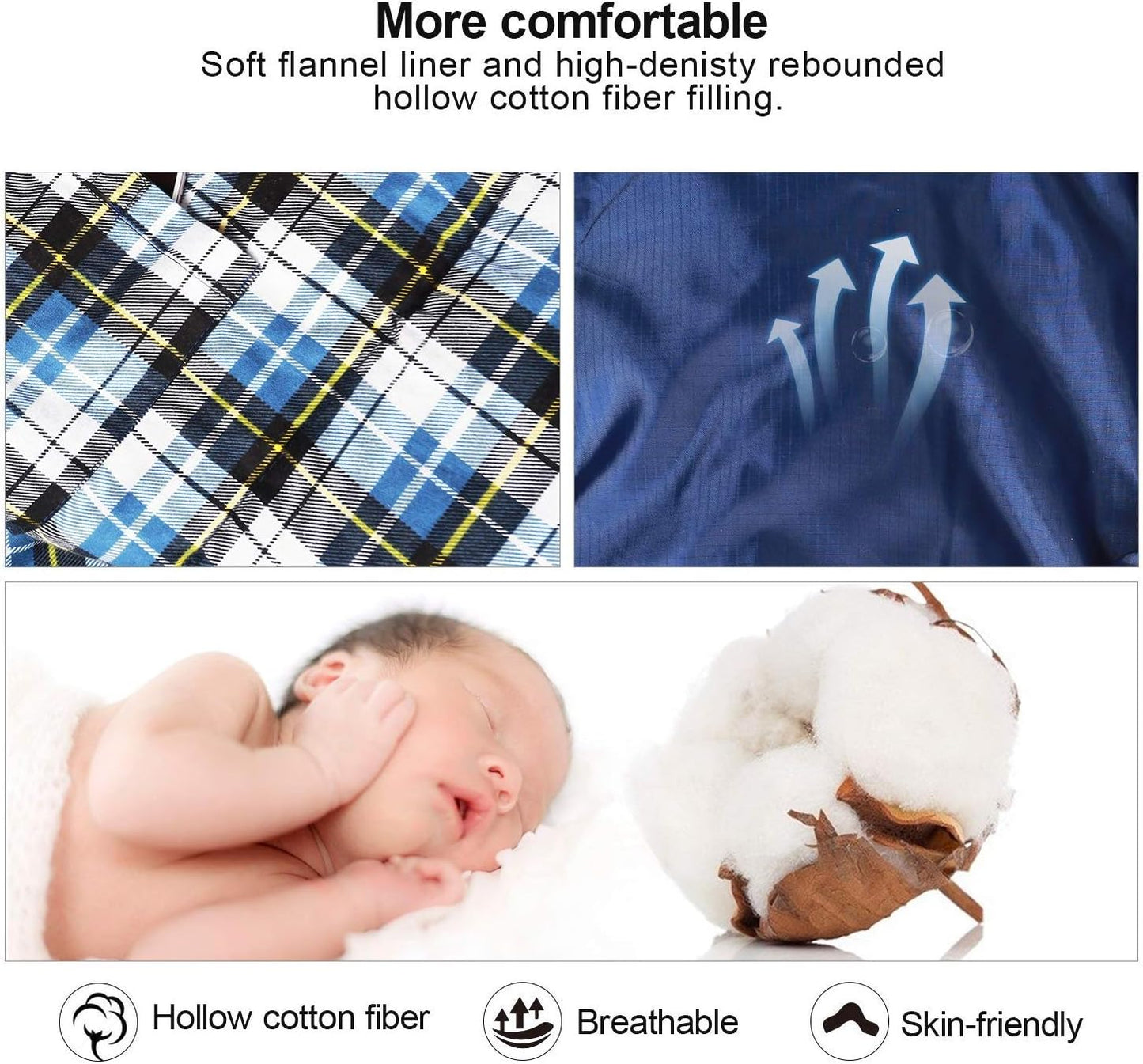 Flannel Sleeping Bag for Adults, Comfortable Cotton Sleeping Bags for Camping with Detachable Hood, Red/Grey/Blue