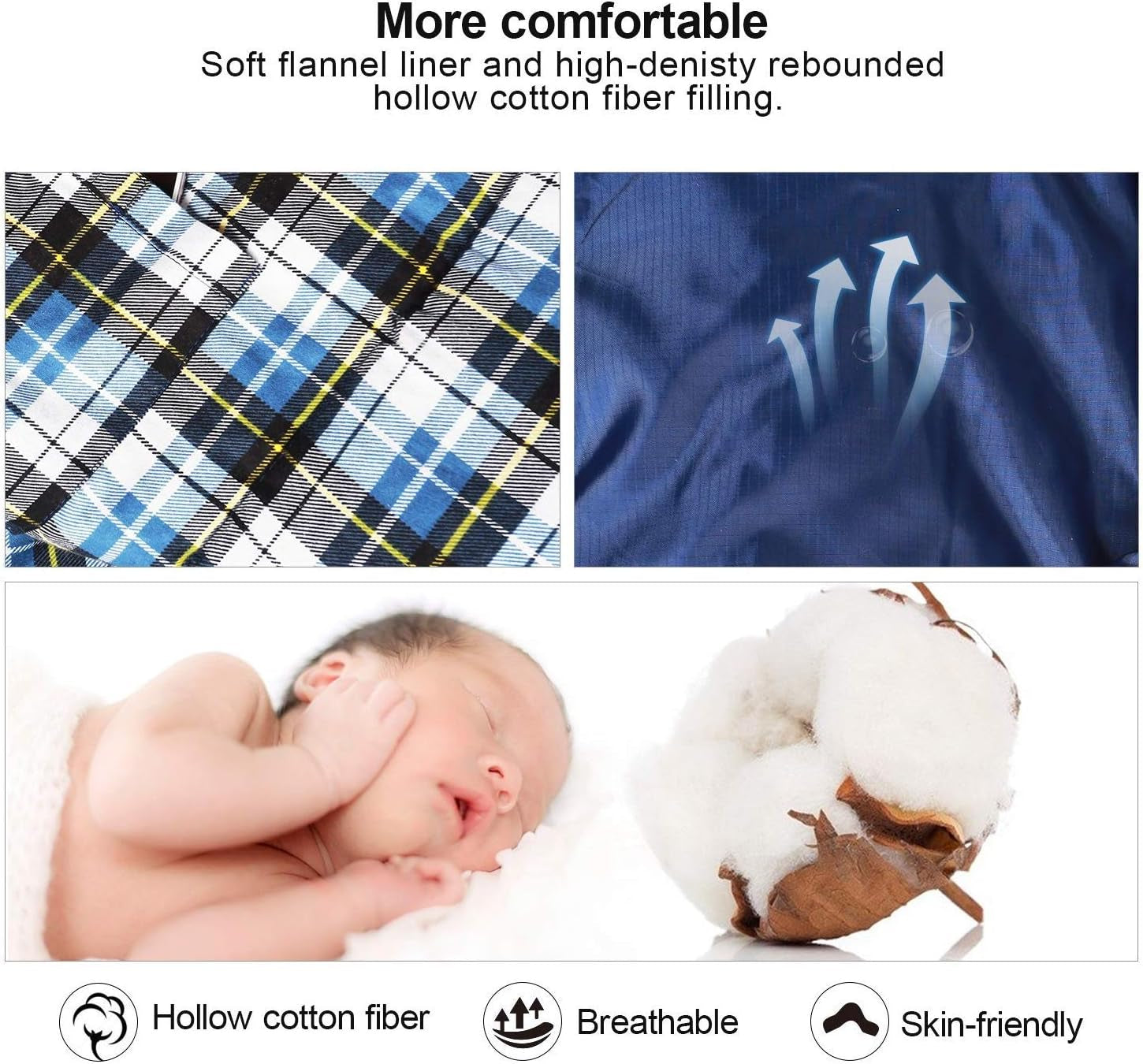 Flannel Sleeping Bag for Adults, Comfortable Cotton Sleeping Bags for Camping with Detachable Hood, Red/Grey/Blue