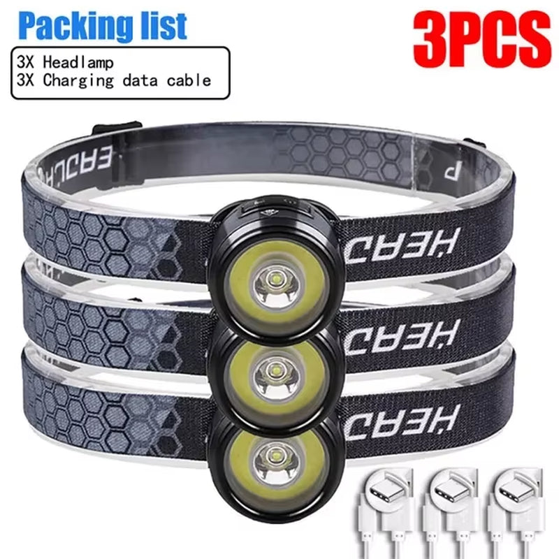 Multifunction Portable LED Headlamp USB C Rechargeable Head Flashlight with Strong Magnet Cap Clip Camping Fishing Headlight