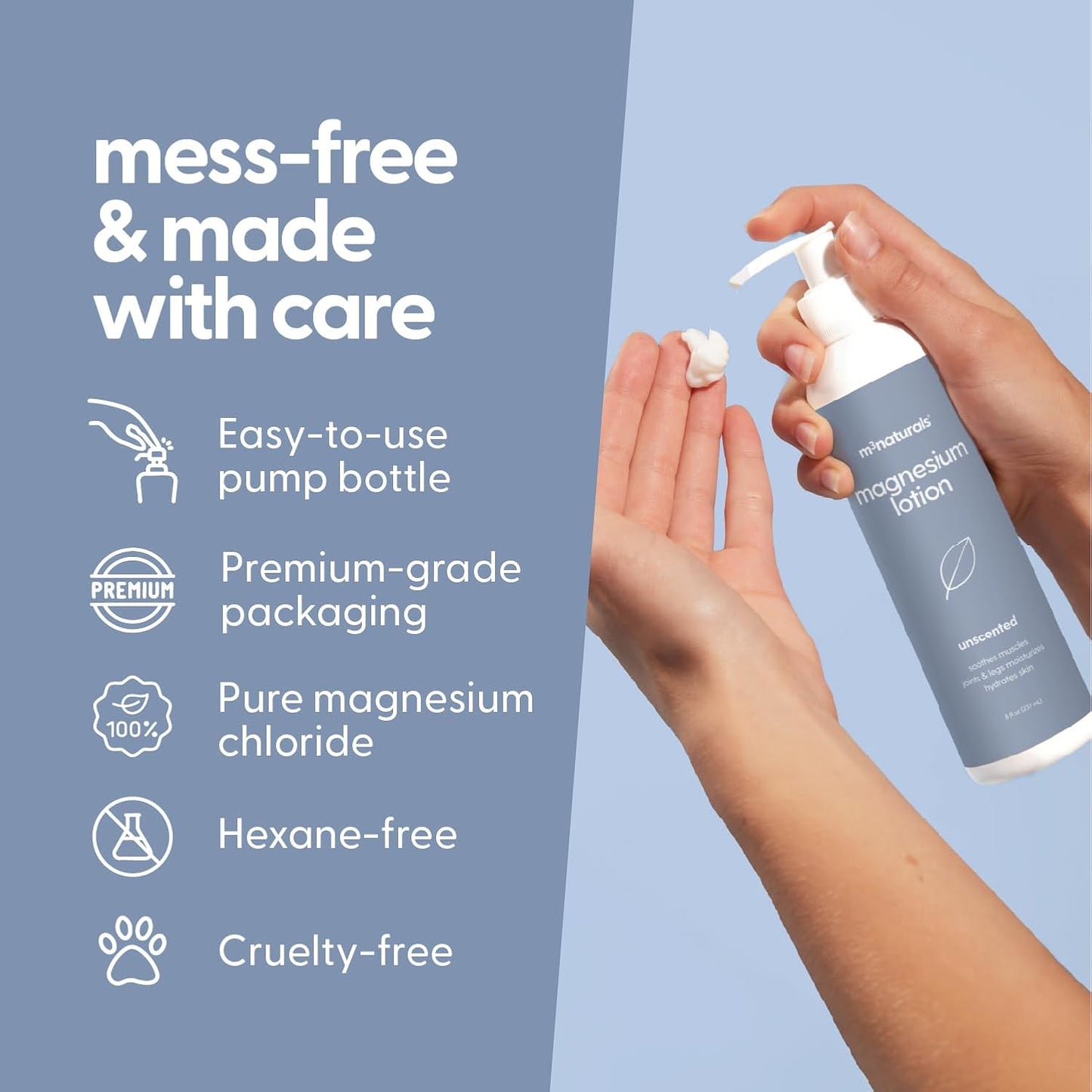 Unscented Magnesium Lotion for Sleep & Leg Cramps, Suitable for Sensitive Skin, Helps with Muscle Relaxation, Soothes Tired Legs & Foot Aches and Supports Restful Nights, 8 Fl Oz