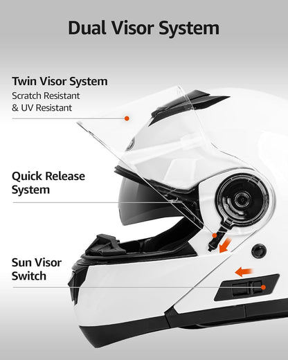 Modular Motorcycle Helmets, DOT Approved Full Face Motorcycle Helmet with Flip up Dual Visor, Helmets for Adults Men Women Helmets for Street Scooter ATV E-Bike - YM-926