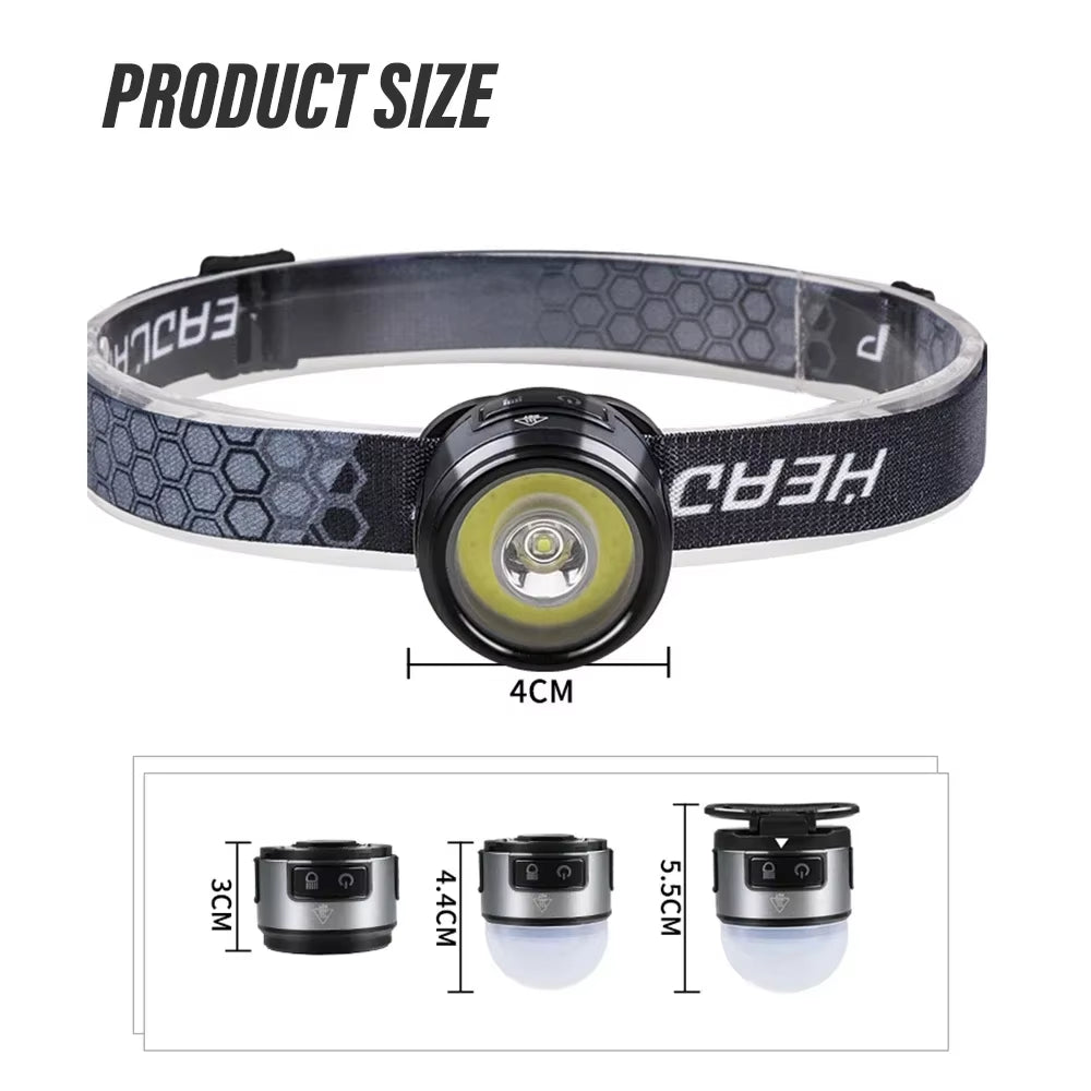 Multifunction Portable LED Headlamp USB C Rechargeable Head Flashlight with Strong Magnet Cap Clip Camping Fishing Headlight