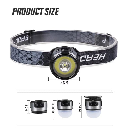 Multifunction Portable LED Headlamp USB C Rechargeable Head Flashlight with Strong Magnet Cap Clip Camping Fishing Headlight