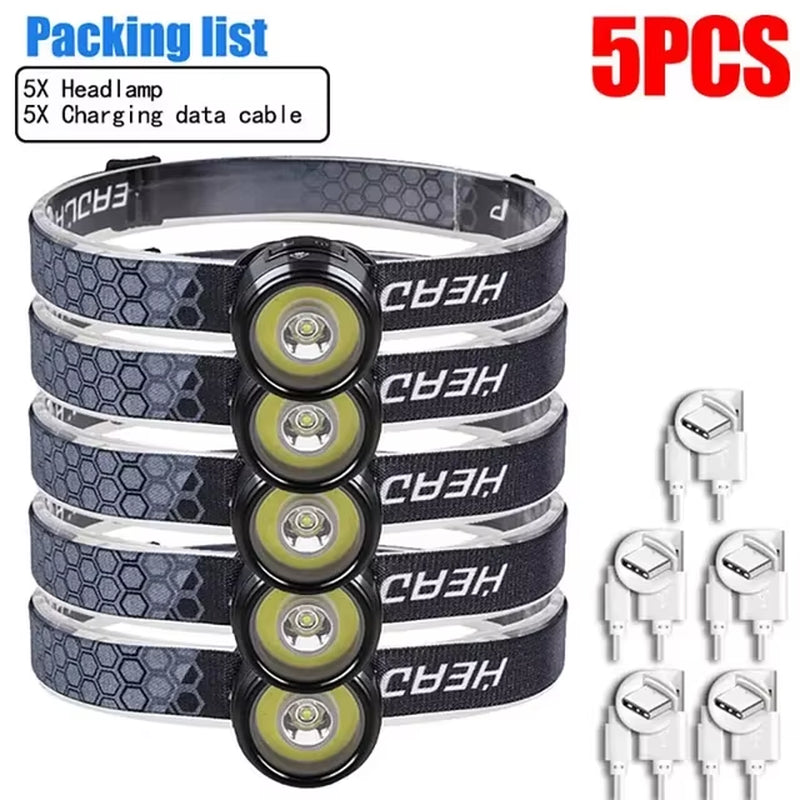 Multifunction Portable LED Headlamp USB C Rechargeable Head Flashlight with Strong Magnet Cap Clip Camping Fishing Headlight