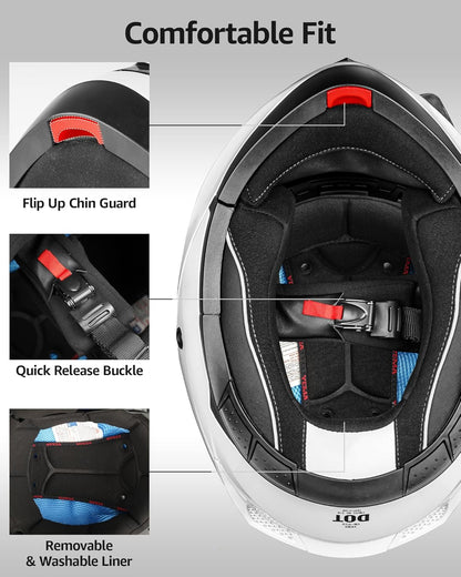 Modular Motorcycle Helmets, DOT Approved Full Face Motorcycle Helmet with Flip up Dual Visor, Helmets for Adults Men Women Helmets for Street Scooter ATV E-Bike - YM-926