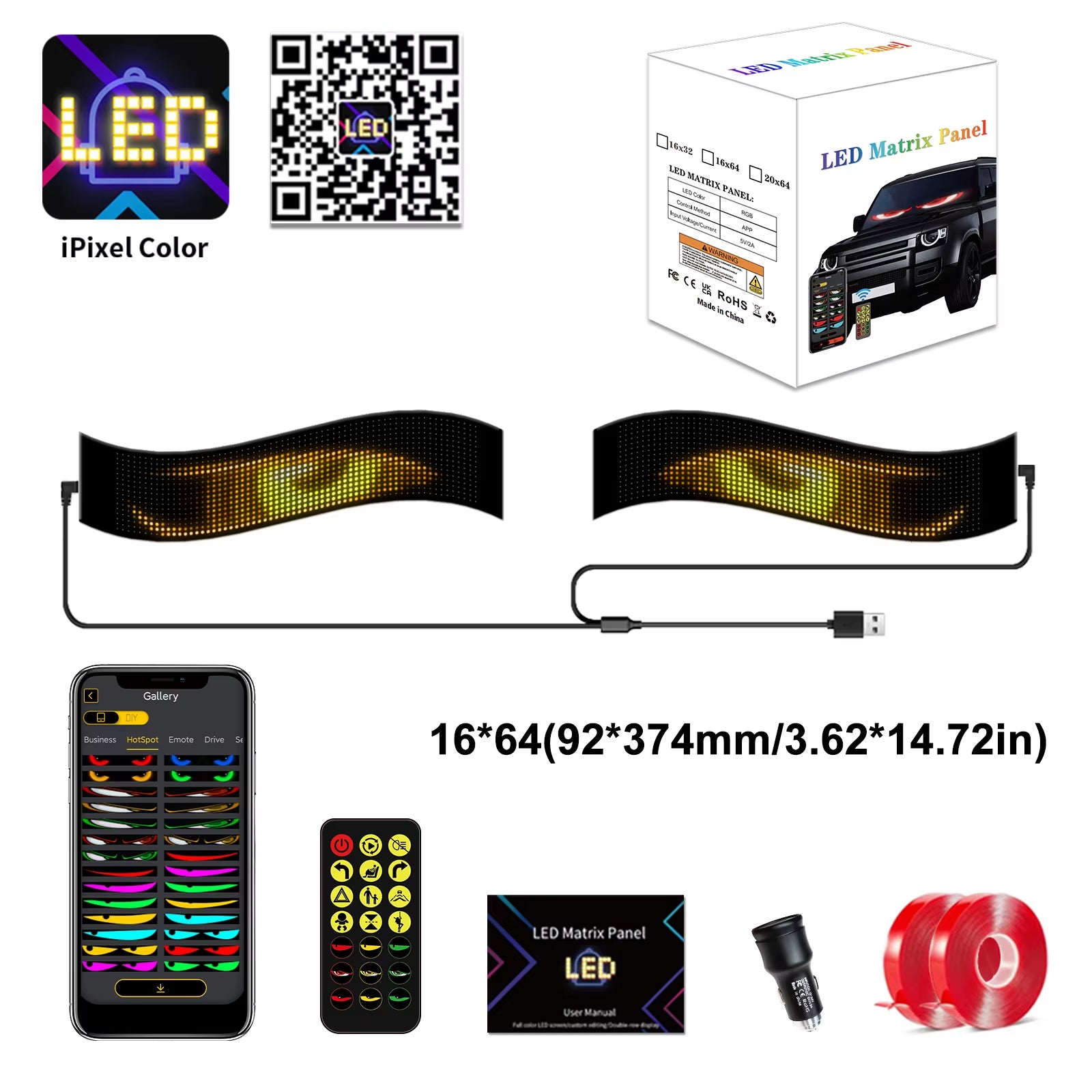 Multifunctional Bright Devil Eyes LED Light for Car Windshield Flexible Programmable Scrolling LED Display Bluetooth APP Control